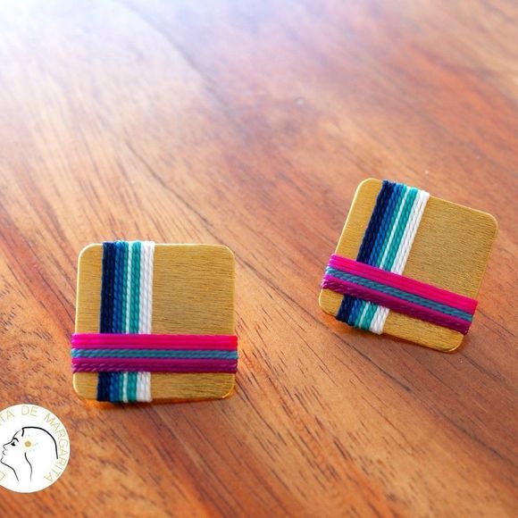 Handmade gold plated earrings blue white thread new - Picture 1 of 3